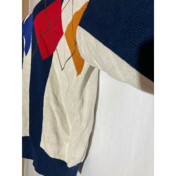 GULF TRADERS Cream Argyle Knit Unisex Pullover Sweater Size XL - Picture 5 of 9